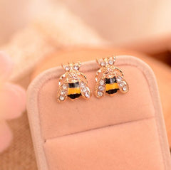 Small Bee Crystal Stud Earring