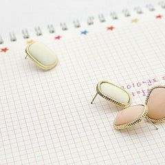 Bordered Pink Rectangle Gem Stud Earring