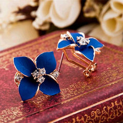 Blue Flower Gold Plated Rhinestone Earrings