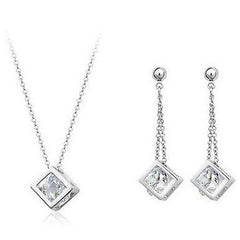 Cube inside CZ Diamond Crystals Jewelry Set