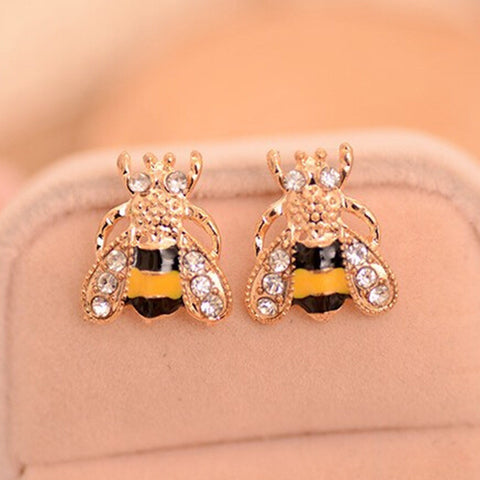 Small Bee Crystal Stud Earring