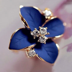 Blue Flower Gold Plated Rhinestone Earrings