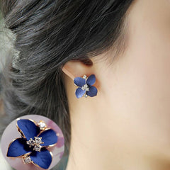 Blue Flower Gold Plated Rhinestone Earrings