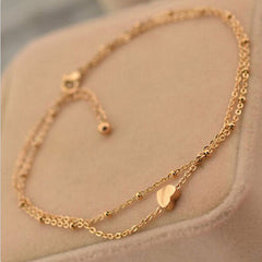 Heart Pendant Two Chains Golden Anklet