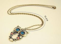 Block Drill Carved Cute Owl Pendant Necklace