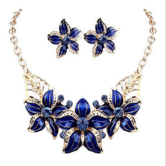 Enamel Flower African Maxi Statement Jewelry Set