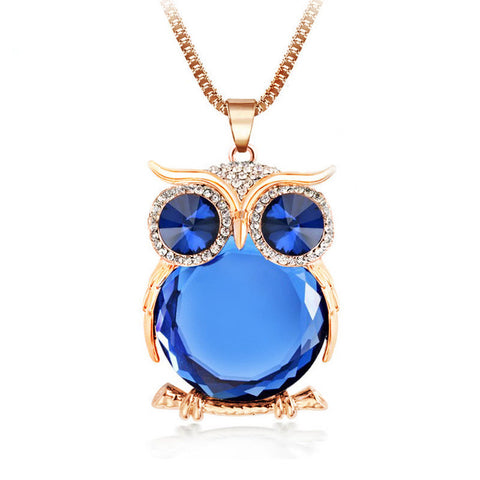 Rhinestone Crystal Owl Necklace