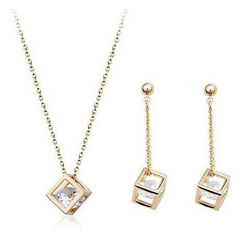 Cube inside CZ Diamond Crystals Jewelry Set